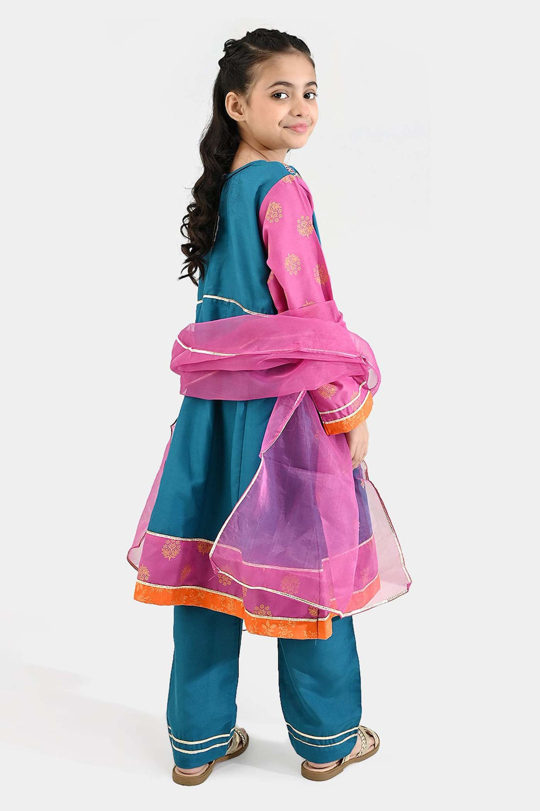 Girls poly cambric Fancy 3Pcs - Teal blue