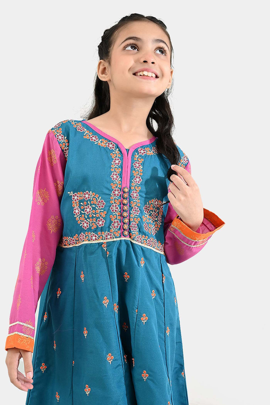 Girls poly cambric Fancy 3Pcs - Teal blue