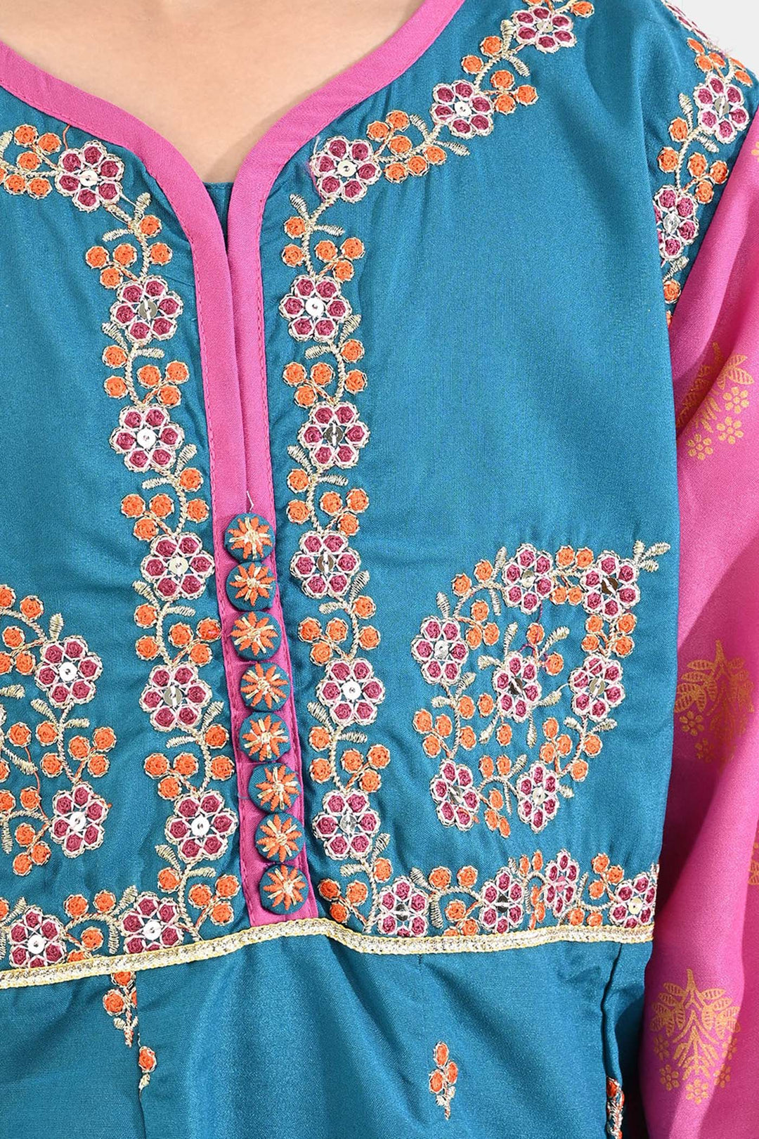 Girls poly cambric Fancy 3Pcs - Teal blue