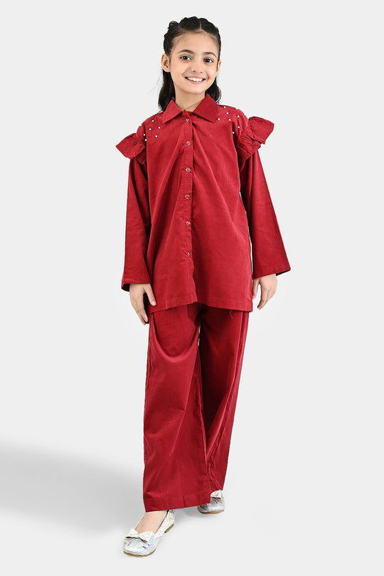 Girls Corduroy Co-Ord Set Rose-MAROON
