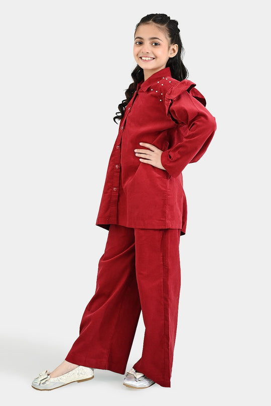 Girls Corduroy Co-Ord Set Rose-MAROON