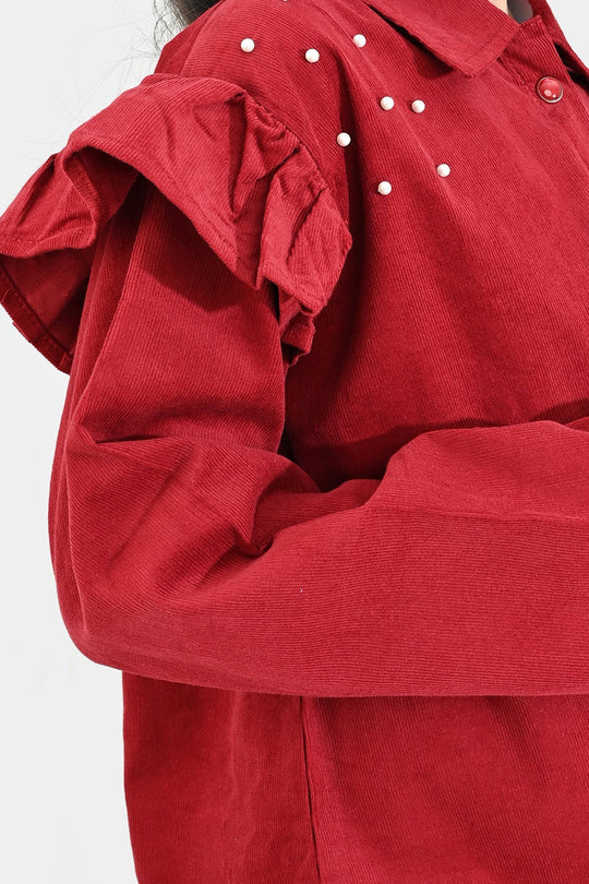 Girls Corduroy Co-Ord Set Rose-MAROON