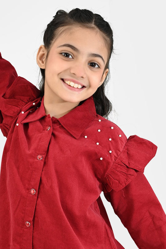 Girls Corduroy Co-Ord Set Rose-MAROON