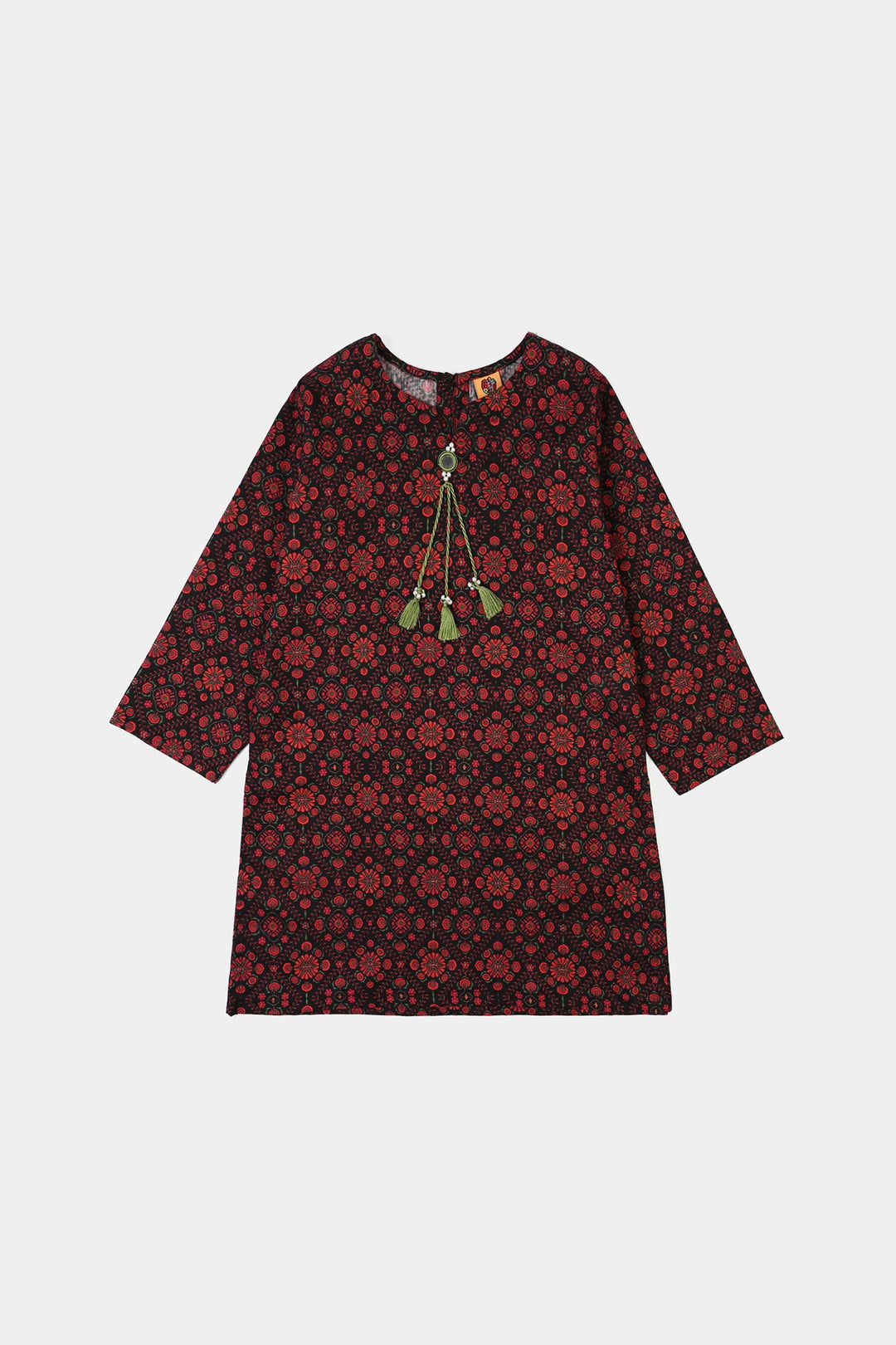 Girls Cotton Printed Kurti kajal-BLACK