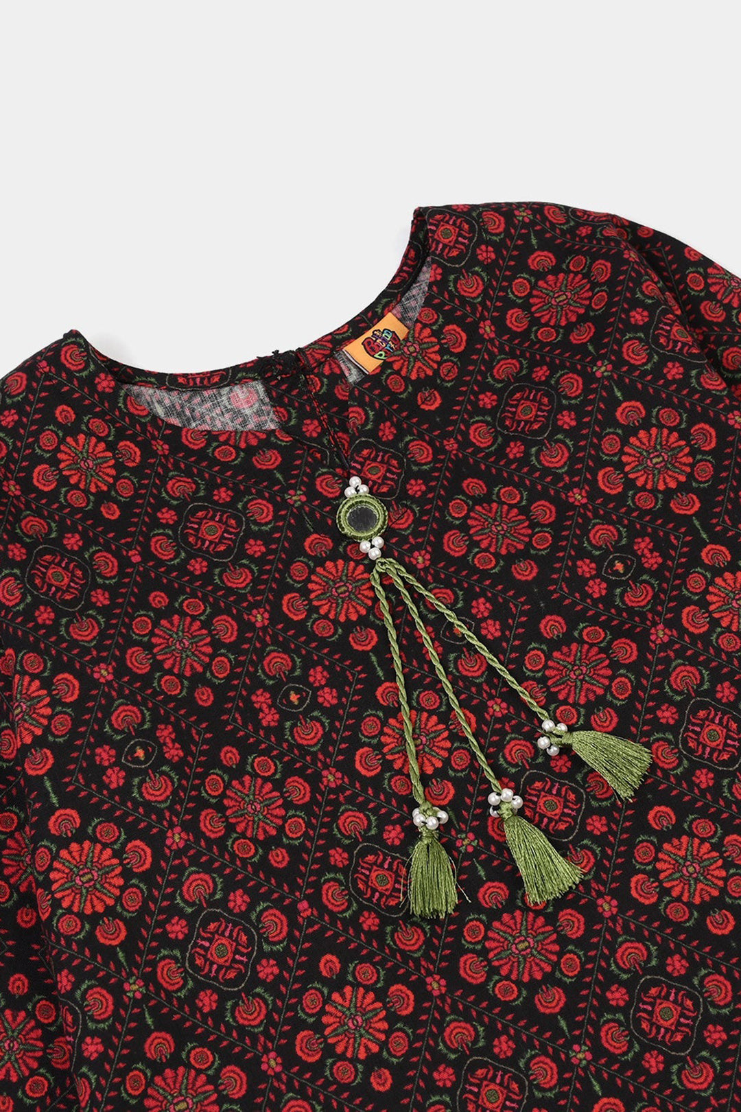 Girls Cotton Printed Kurti kajal-BLACK