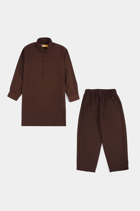 Boys Poly Viscose Kurta Pajama (Blended) - Brown