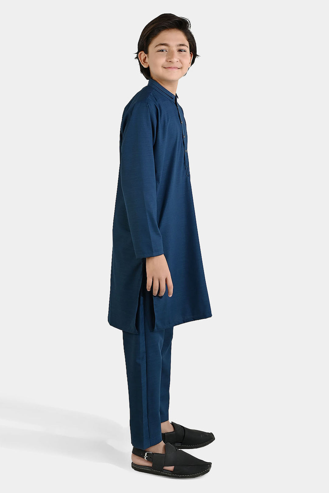Boys Poly Viscose Kurta Pajama (Cut N Sew) – Teal Blue