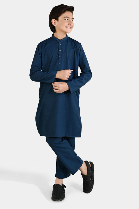 Boys Poly Viscose Kurta Pajama (Cut N Sew) – Teal Blue
