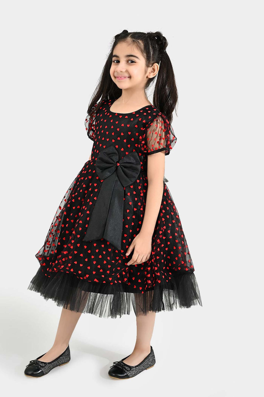 Girls Velvet Fancy Frock-Heart-Red