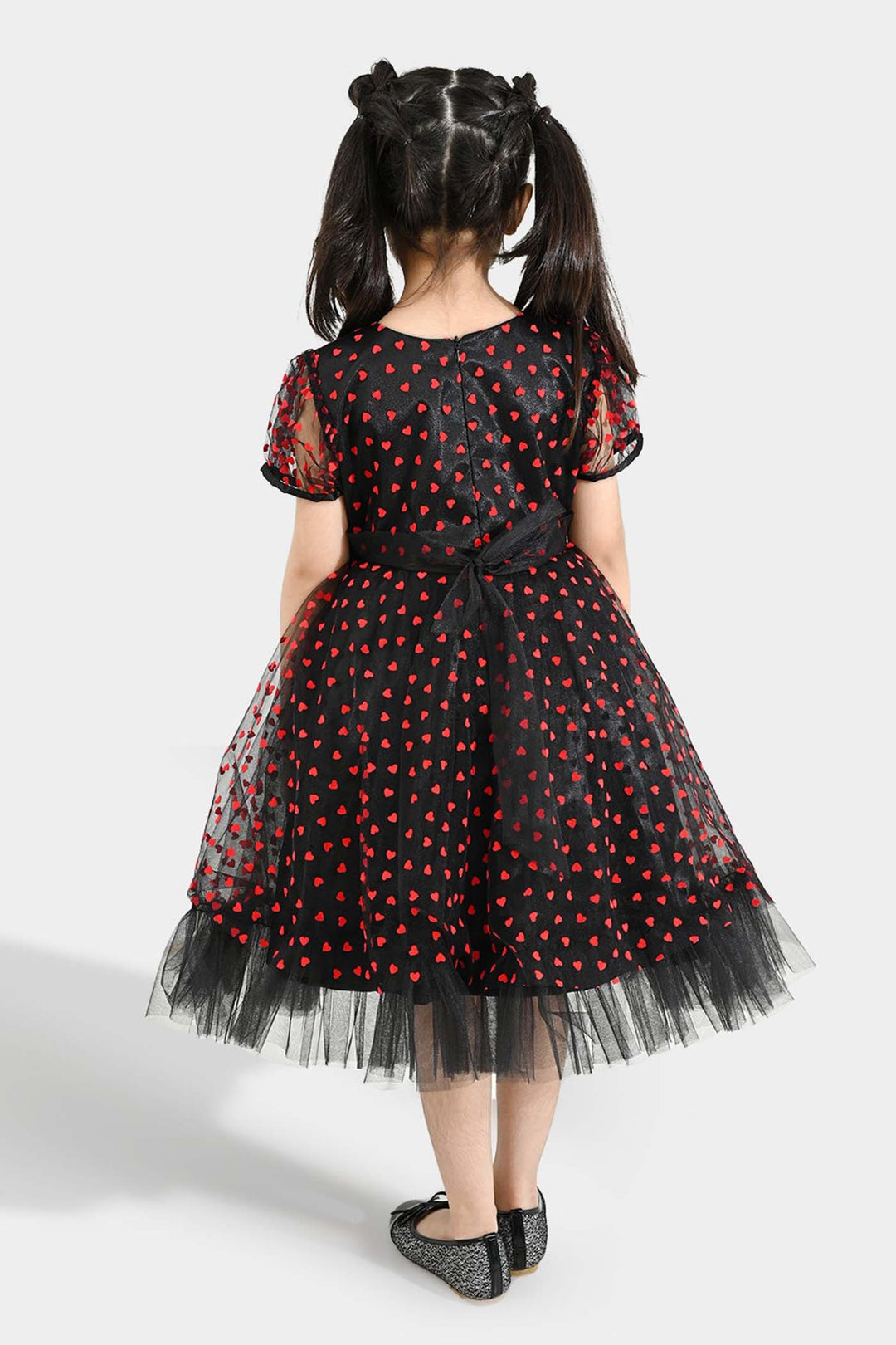 Girls Velvet Fancy Frock-Heart-Red