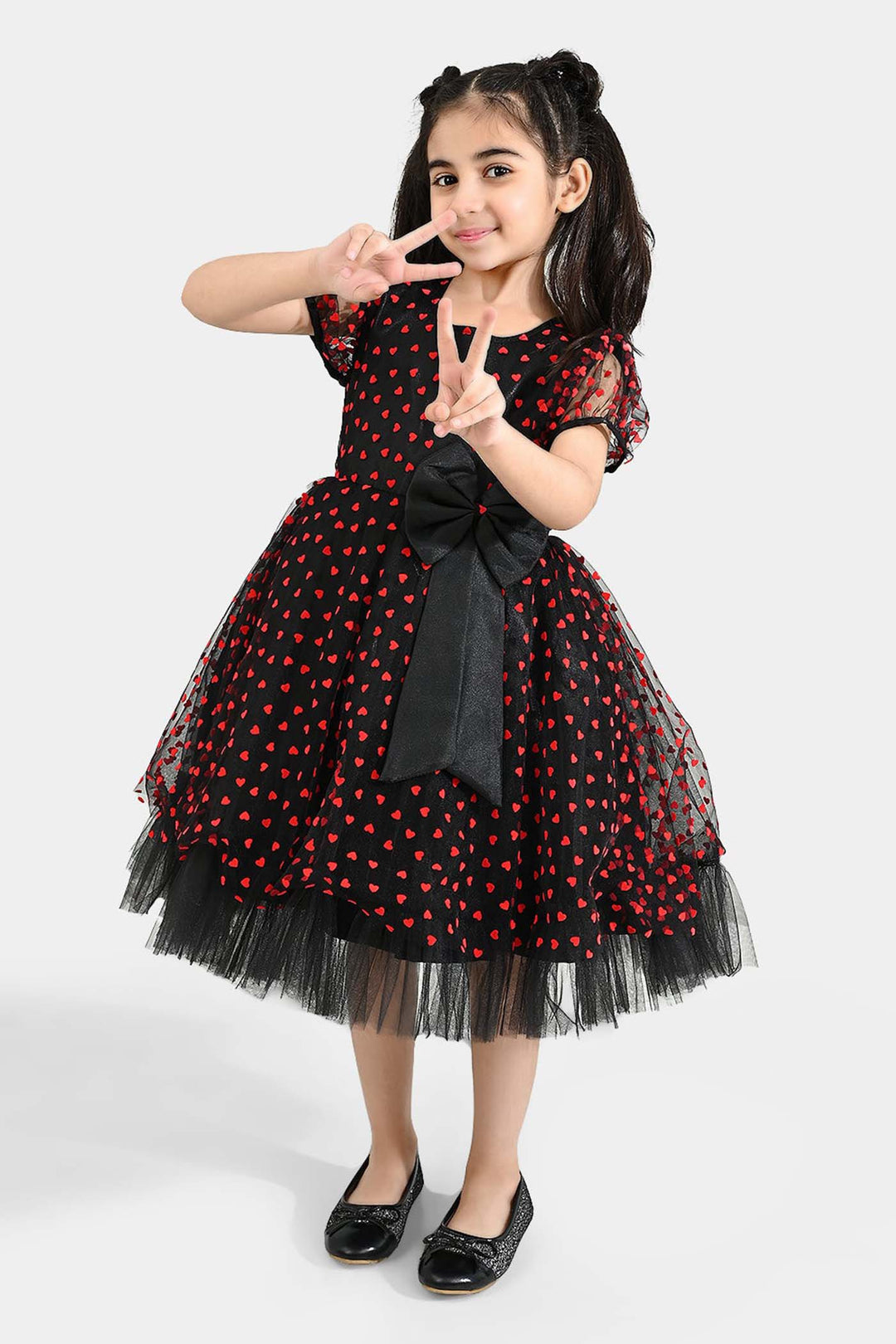 Girls Velvet Fancy Frock-Heart-Red