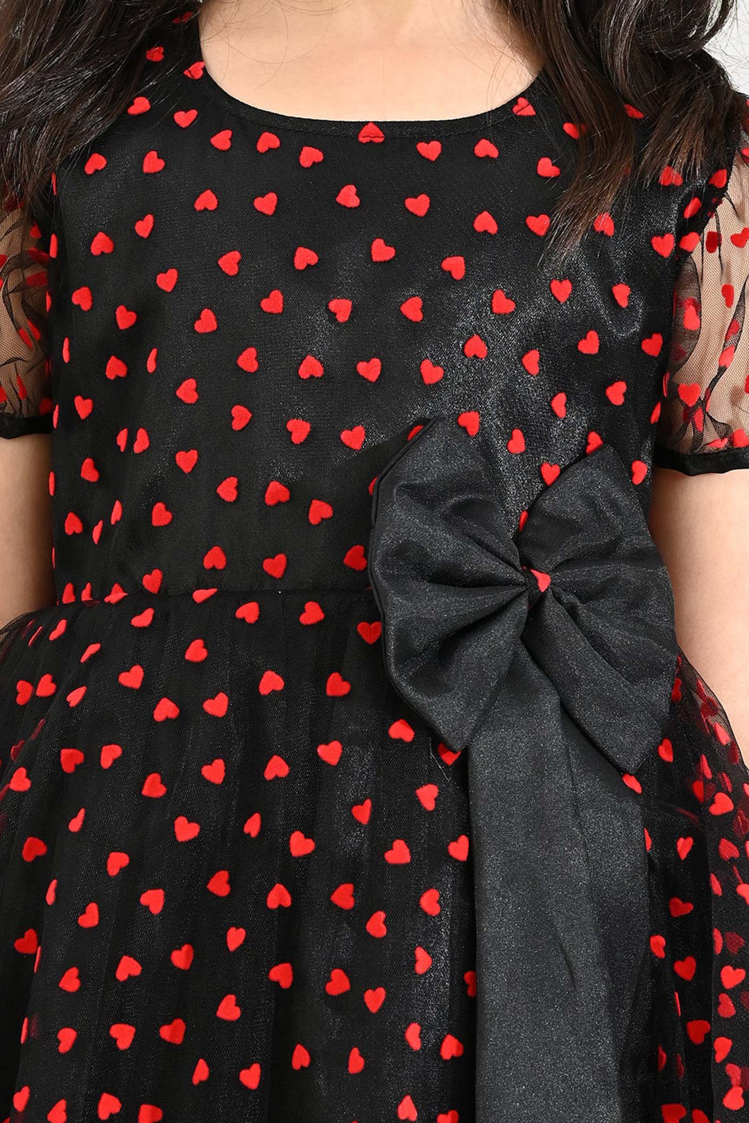 Girls Velvet Fancy Frock-Heart-Red