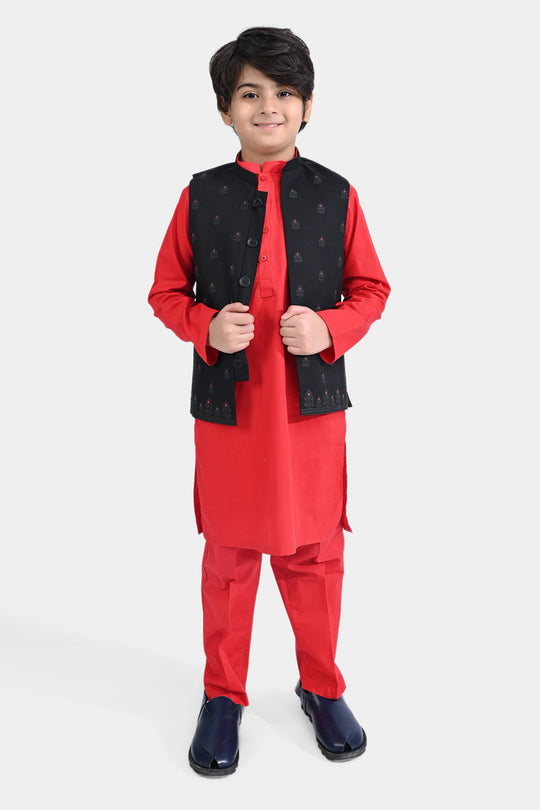 Boys 3-Piece Suit Puff Print-BLACK