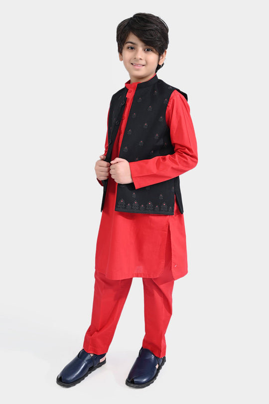 Boys 3-Piece Suit Puff Print-BLACK