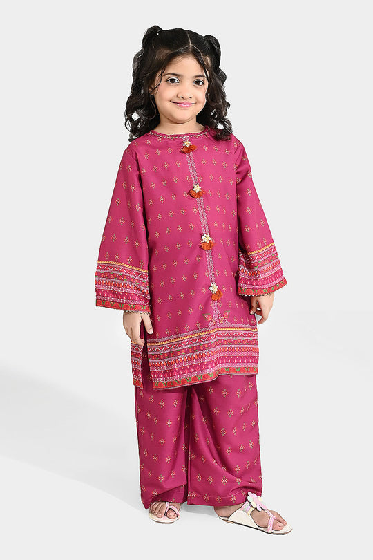 Girls Poly Mesh Printed 2Pcs - Magenta