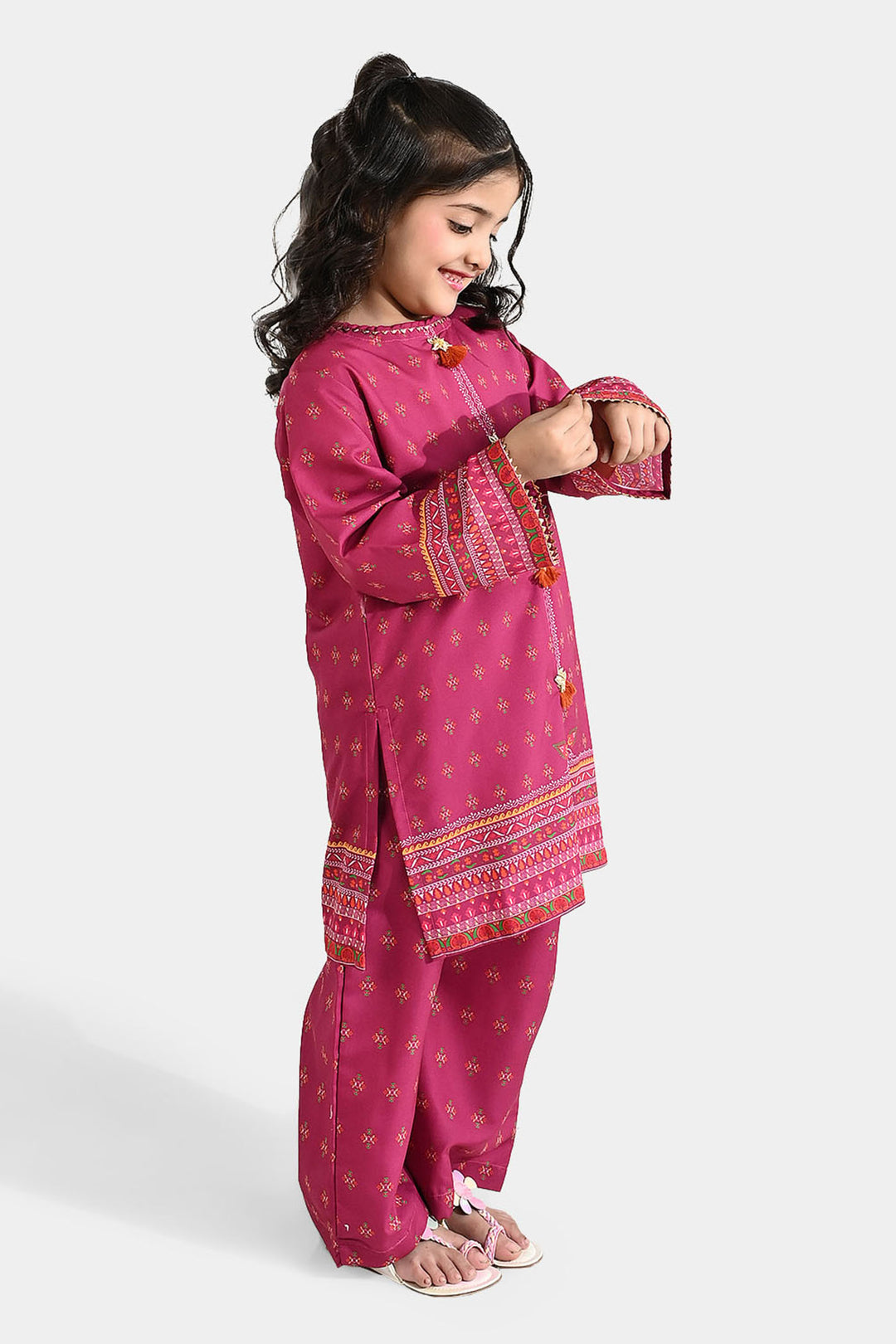 Girls Poly Mesh Printed 2Pcs - Magenta