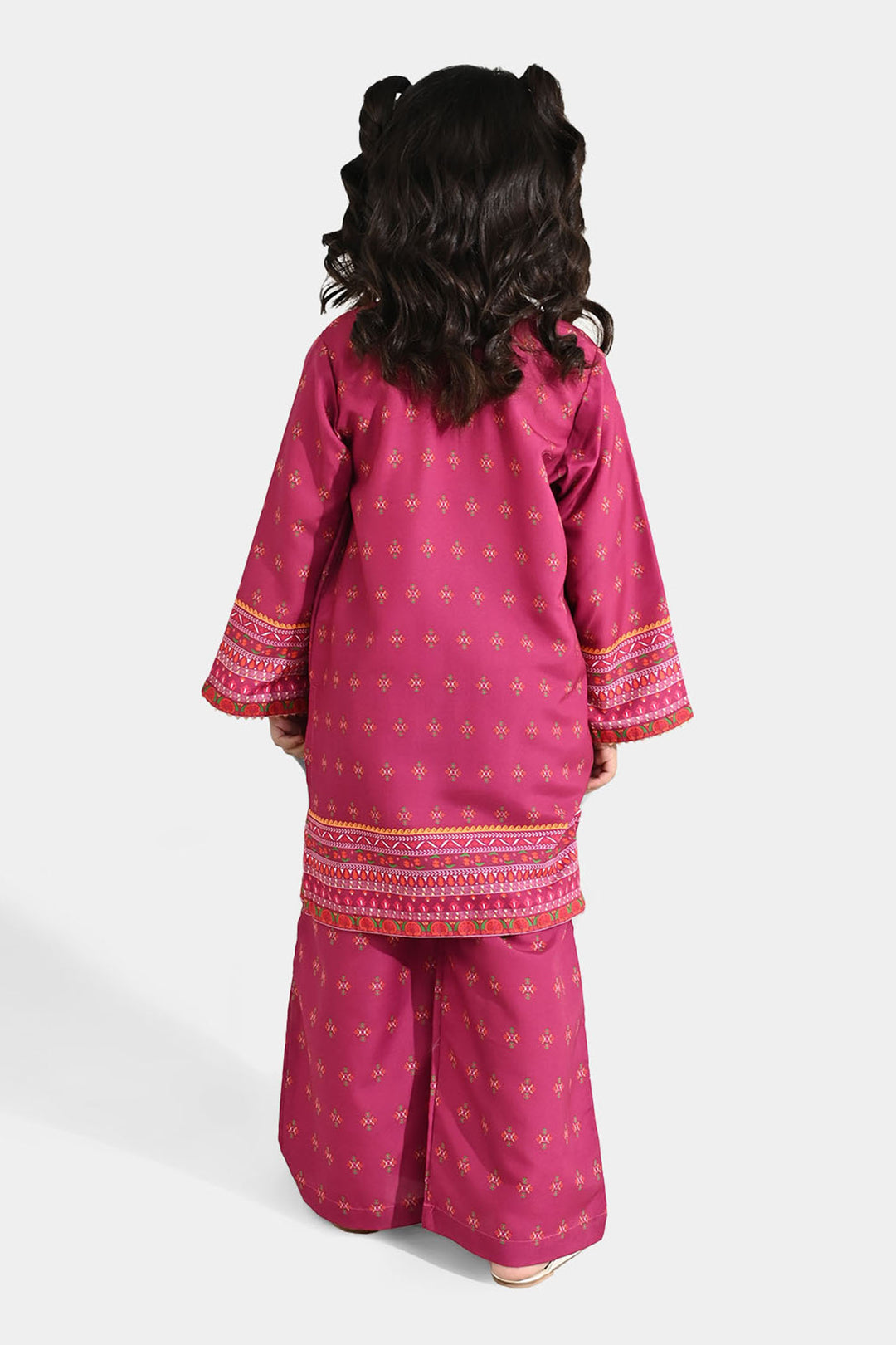 Girls Poly Mesh Printed 2Pcs - Magenta