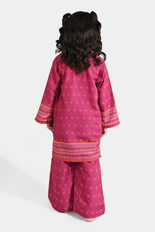 Girls Poly Mesh Printed 2Pcs - Magenta