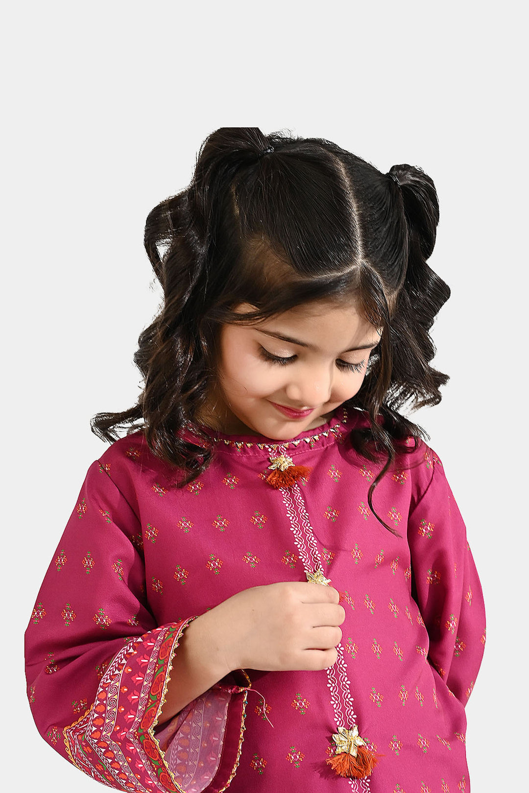 Girls Poly Mesh Printed 2Pcs - Magenta