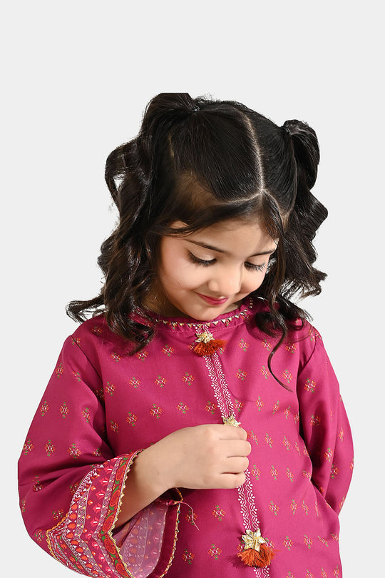 Girls Poly Mesh Printed 2Pcs - Magenta