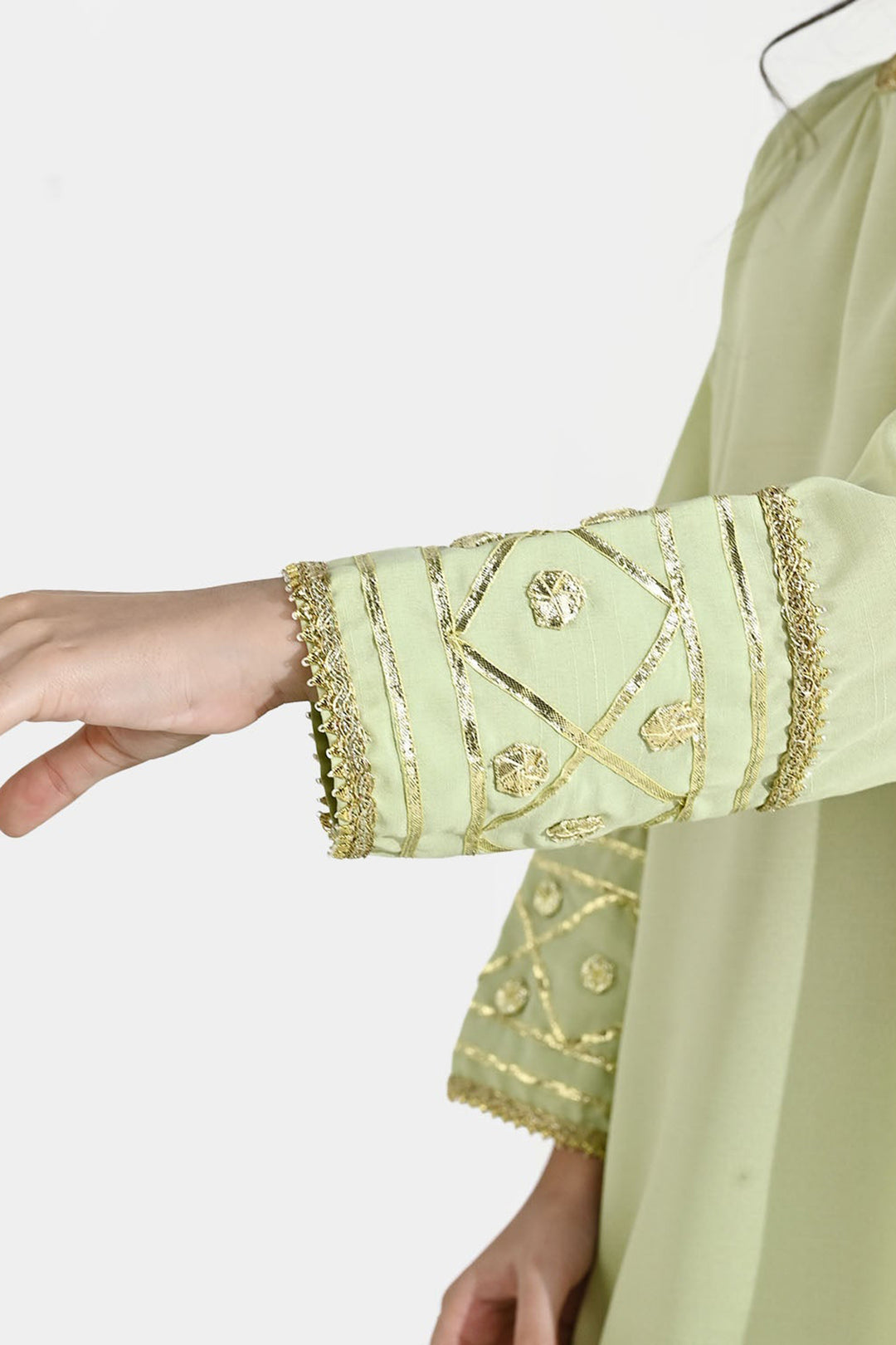 Girls Raw Silk 3-Piece Set (Jahan Ara) - Pista Green