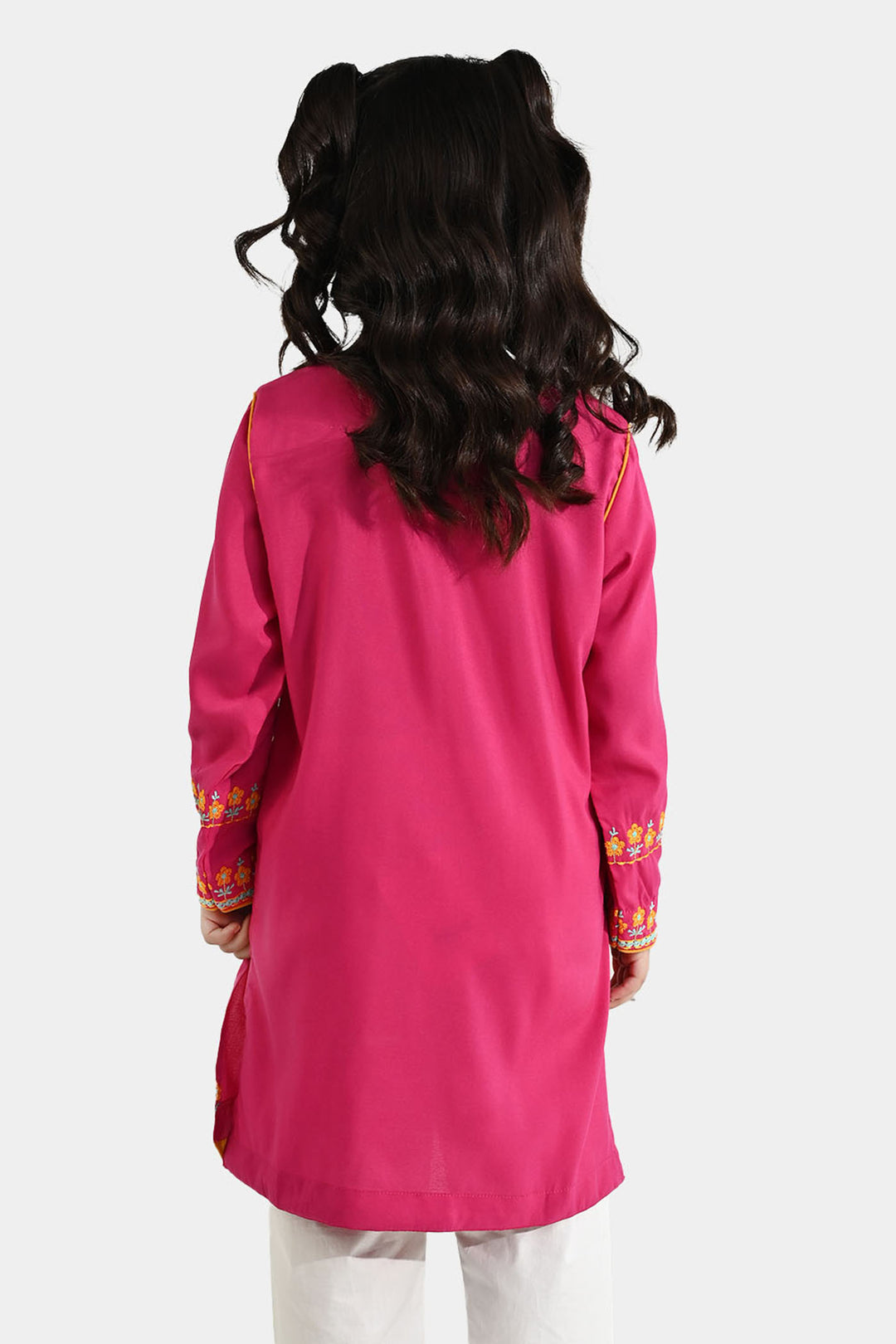 Girls Poly Cambric Embroidered Kurti Pari Noor - Shocking Pink