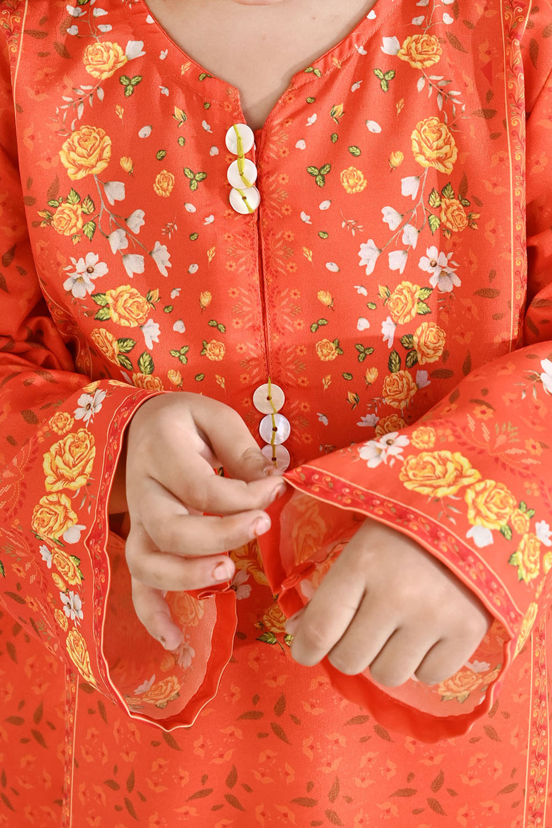Girls Poly Cambric Printed Kurti - Orange