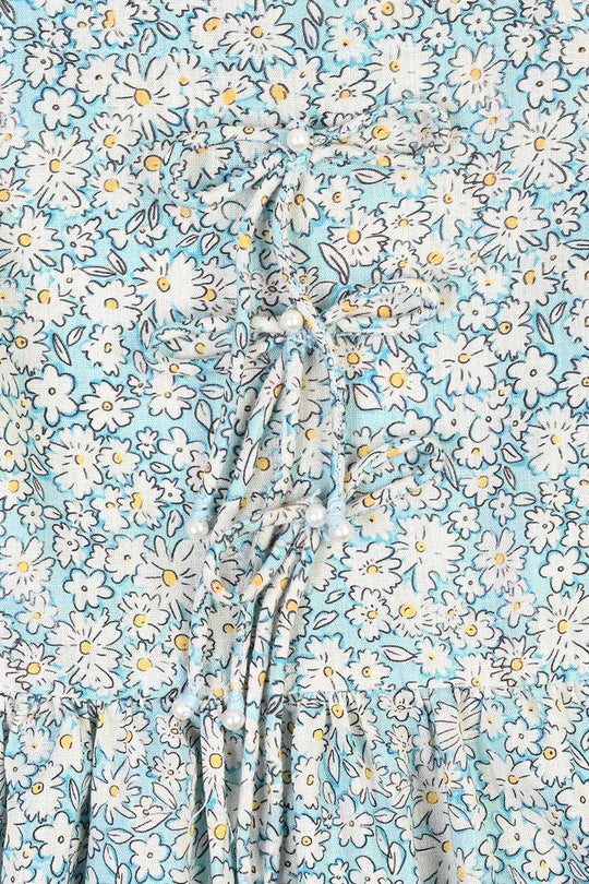 Girls Cotton Printed Frock Chintz-Blue