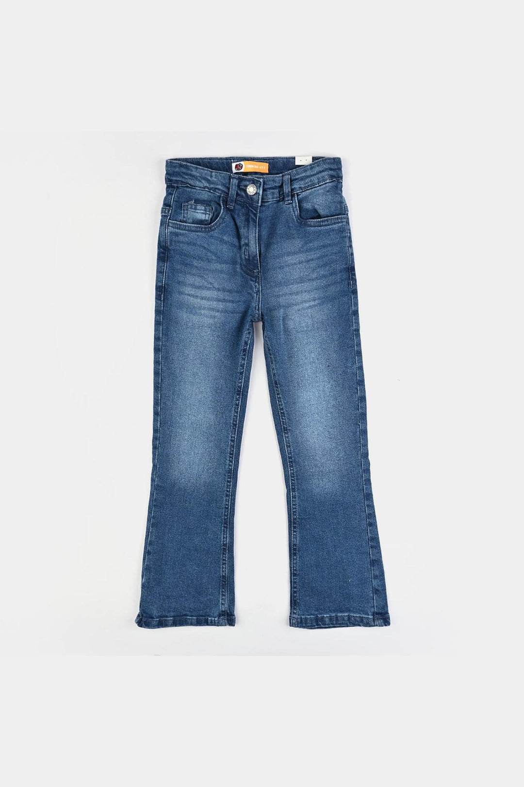 Girls Denim Stretch Pant Basic Flared Fit-Mid Blue