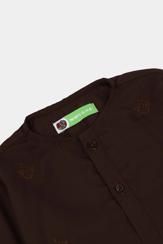 Infant Boys Poly Viscose Kurta Pajama (Choco) - Brown
