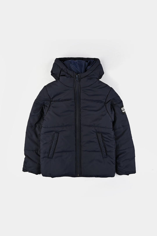 Boys Quilted Hooded Jacket F/S In Sports-NAVY