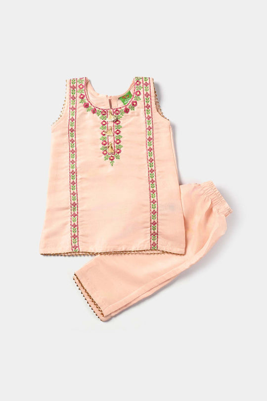 Infant Girls Raw Silk 2Pcs Suit Adorable-Peach