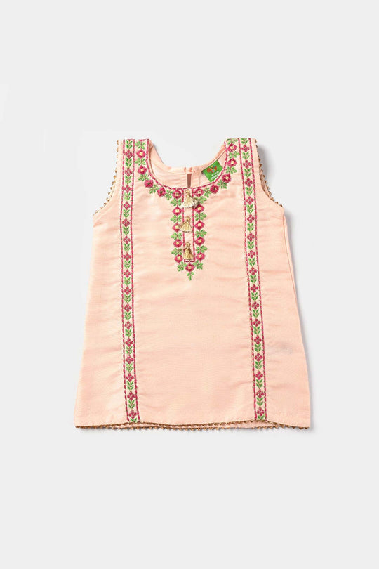 Infant Girls Raw Silk 2Pcs Suit Adorable-Peach