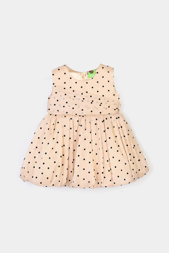 Infant Girls Organza Fancy Frock Polka Dream-Cream