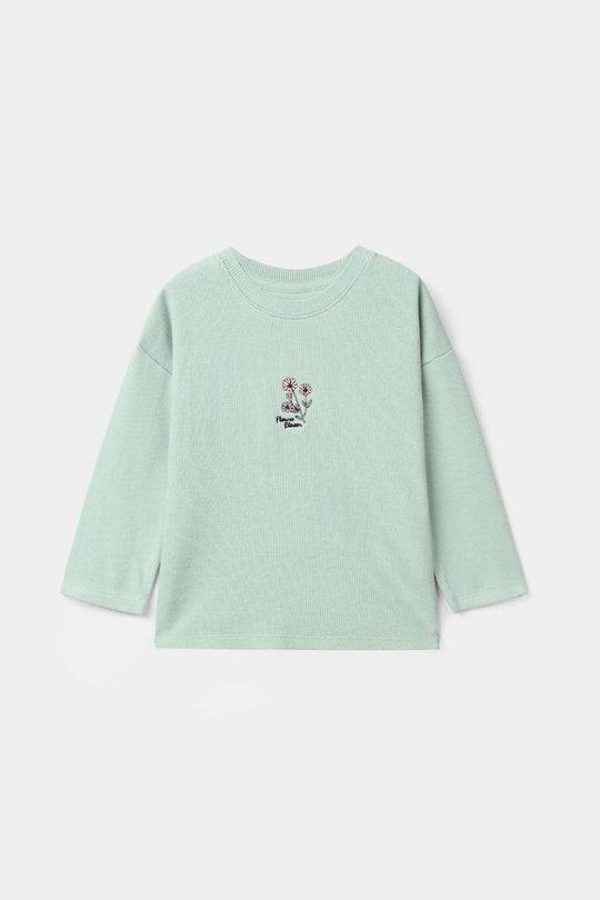 Girls Cotton Rib T-Shirt Floral Bloom - Blue
