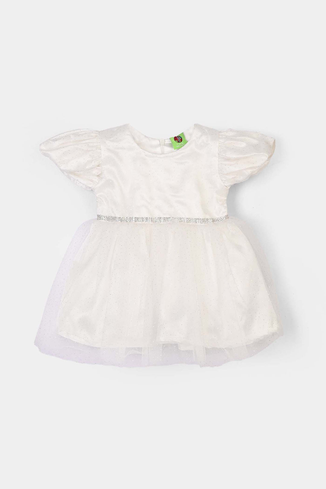 Infant Girls Net Fancy Frock-Baby Glam-WHITE