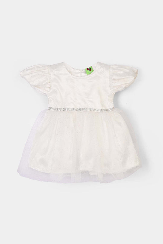 Infant Girls Net Fancy Frock-Baby Glam-WHITE