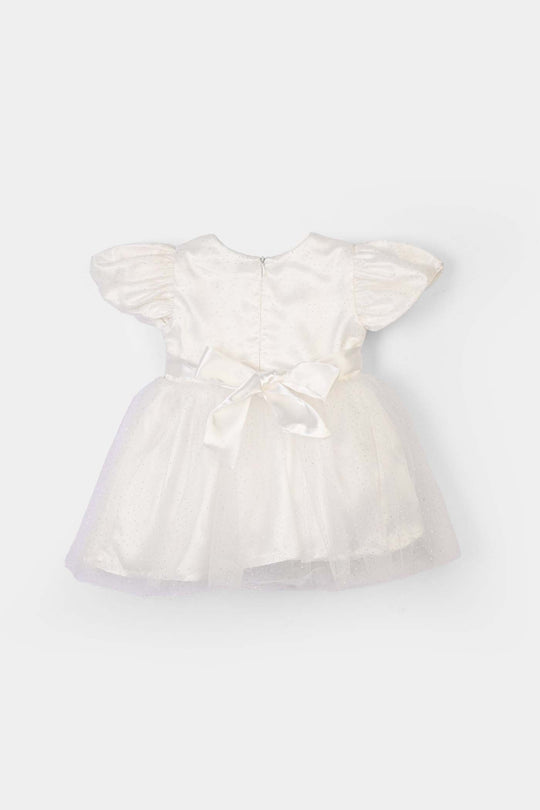 Infant Girls Net Fancy Frock-Baby Glam-WHITE