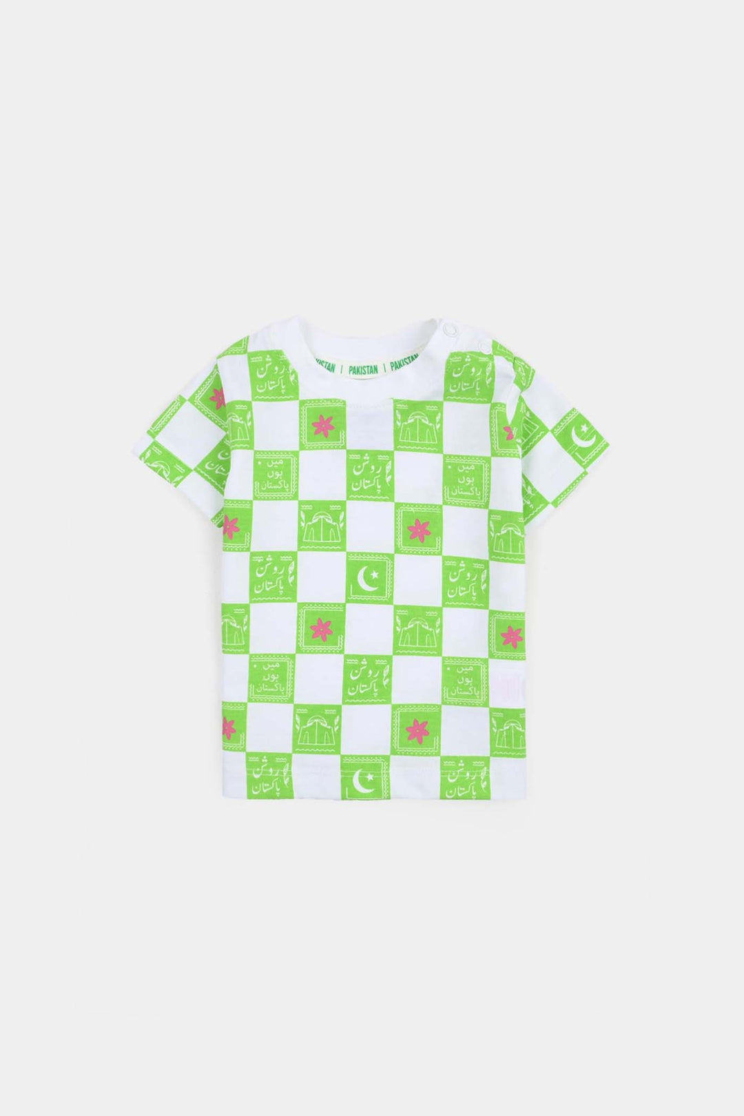 Infant Girls Cotton Jersey T-Shirt Roshan Pakistan- Green/White
