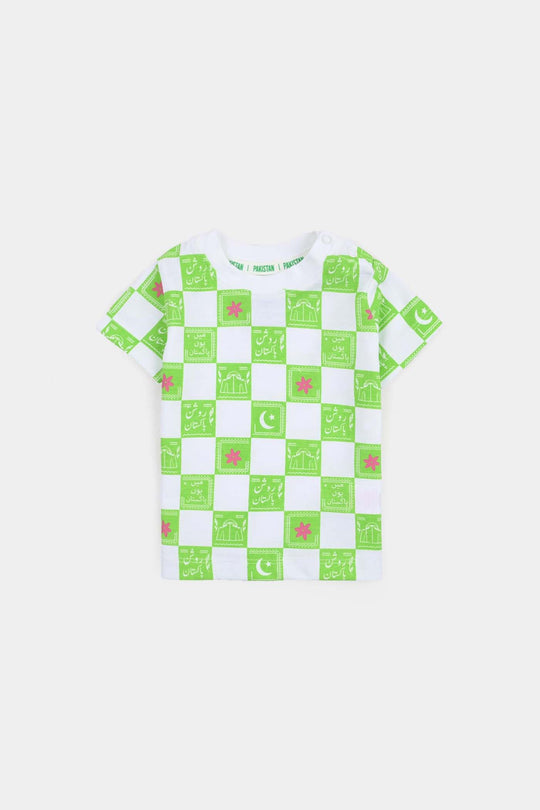 Infant Girls Cotton Jersey T-Shirt Roshan Pakistan- Green/White