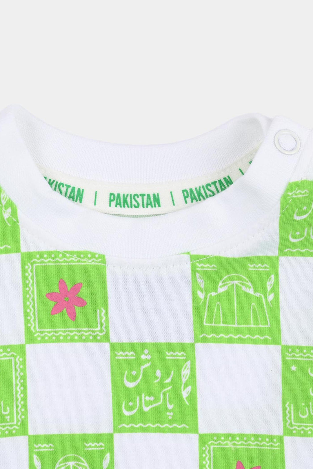 Infant Girls Cotton Jersey T-Shirt Roshan Pakistan- Green/White