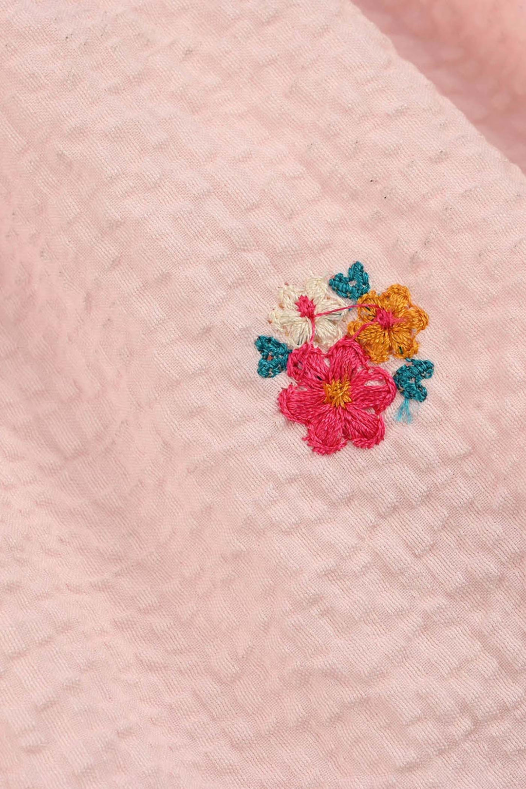 Infant Girls Poly Crinkle Embroidered Top (Butterfly & Flowers) - Baby Pink