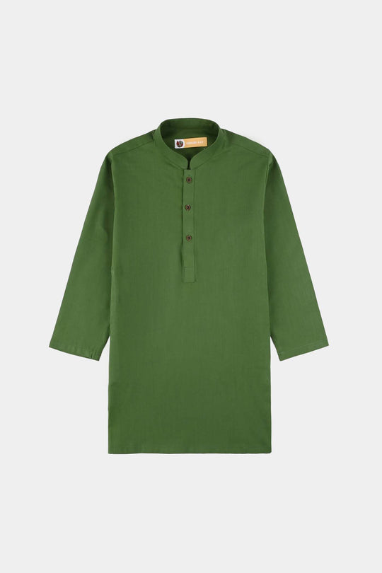 Boys Cotton Slub Basic Kurta (Forest ELF) - Green