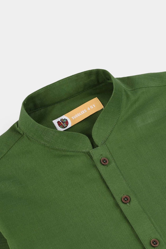 Boys Cotton Slub Basic Kurta (Forest ELF) - Green