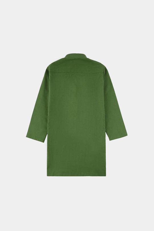Boys Cotton Slub Basic Kurta (Forest ELF) - Green