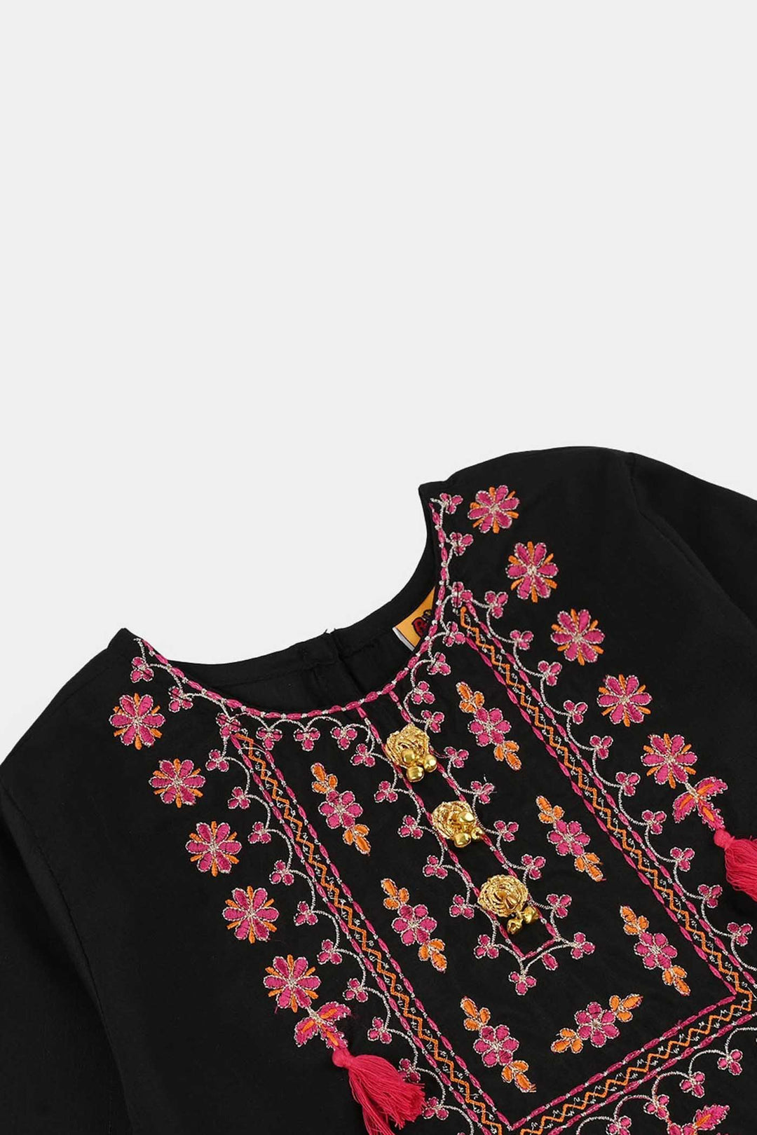 Girls Raw Silk 3-Piece Suit (Rangrez) - Black