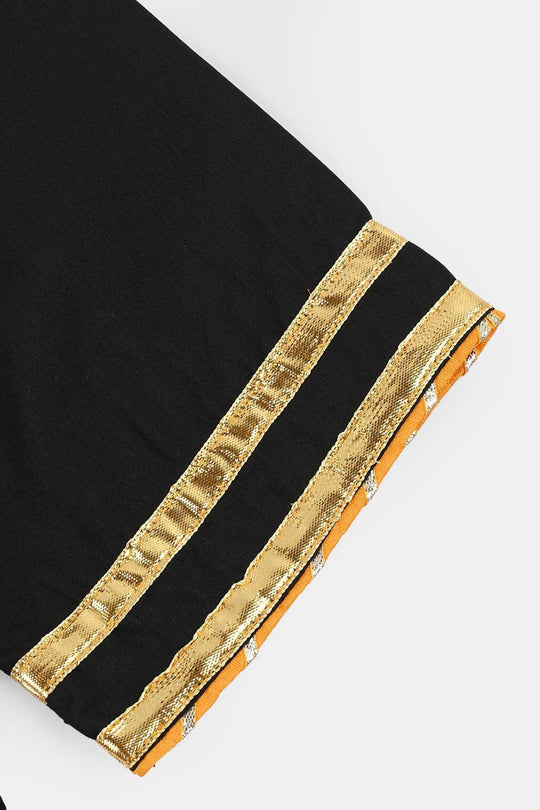 Girls Raw Silk 3-Piece Suit (Rangrez) - Black