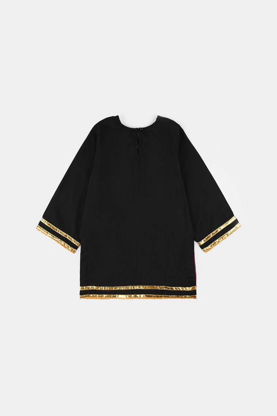 Girls Raw Silk 3-Piece Suit (Rangrez) - Black