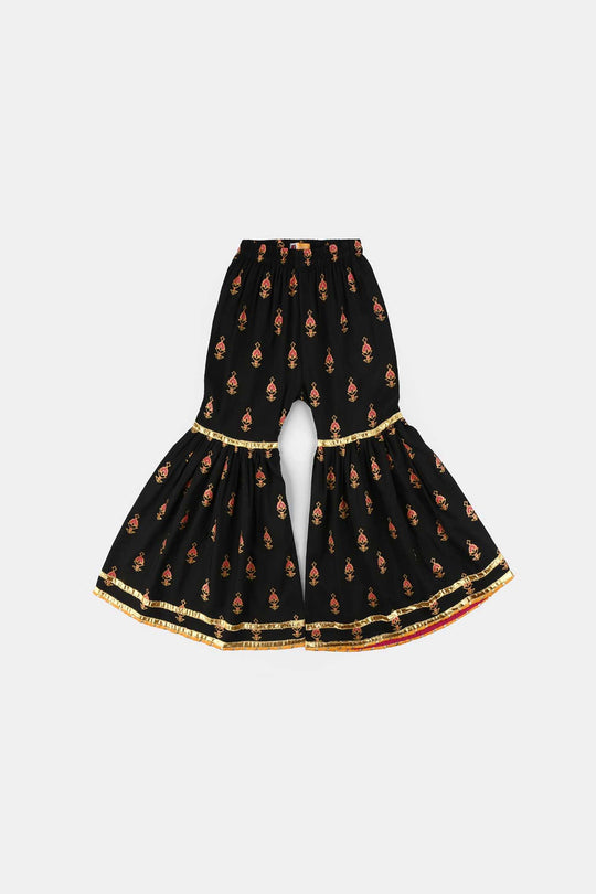 Girls Raw Silk 3-Piece Suit (Rangrez) - Black