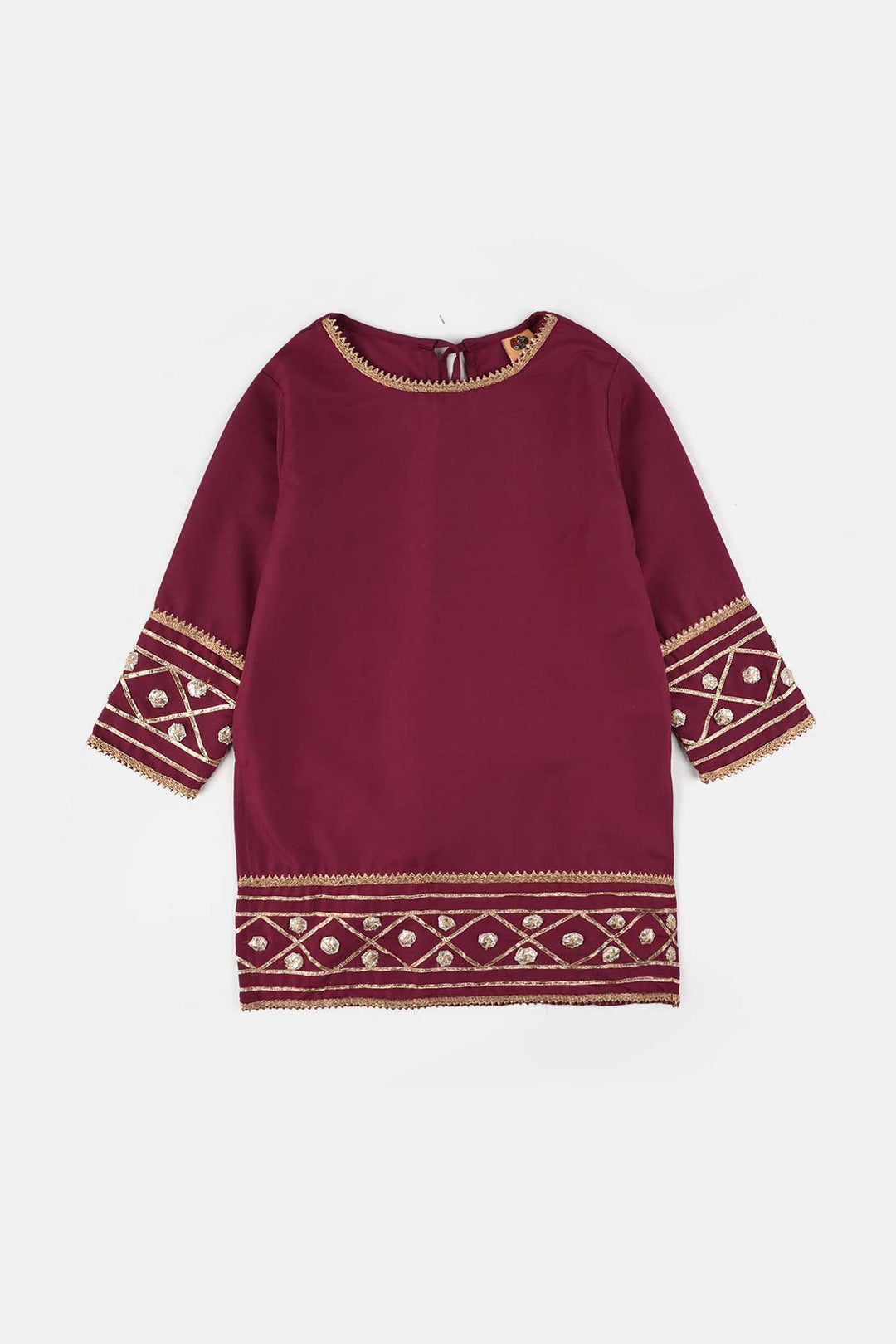 Girls Raw Silk 3-Piece Set (Jahan Ara) - Burgundy